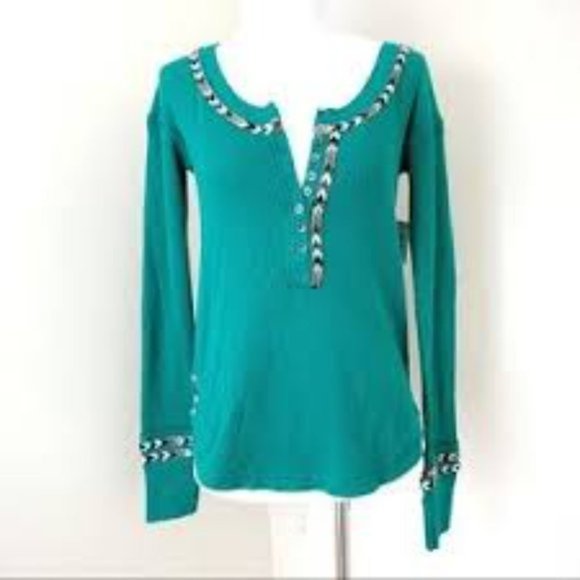 NWT Free People Henley Thermal Long Sleeve Button - Picture 8 of 8
